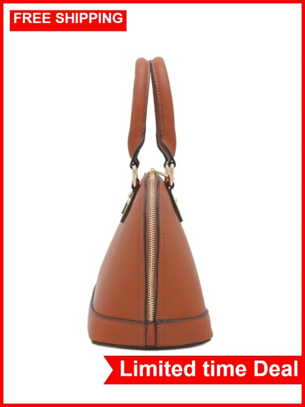 Faux Saffiano Leather Dome Satchel Zip Crossbody Adjustable Strap